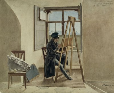 Il pittore Johann Adam Klein al cavalletto nel suo studio nel Palais Chotek a Vienna da Johann Christoph Erhard